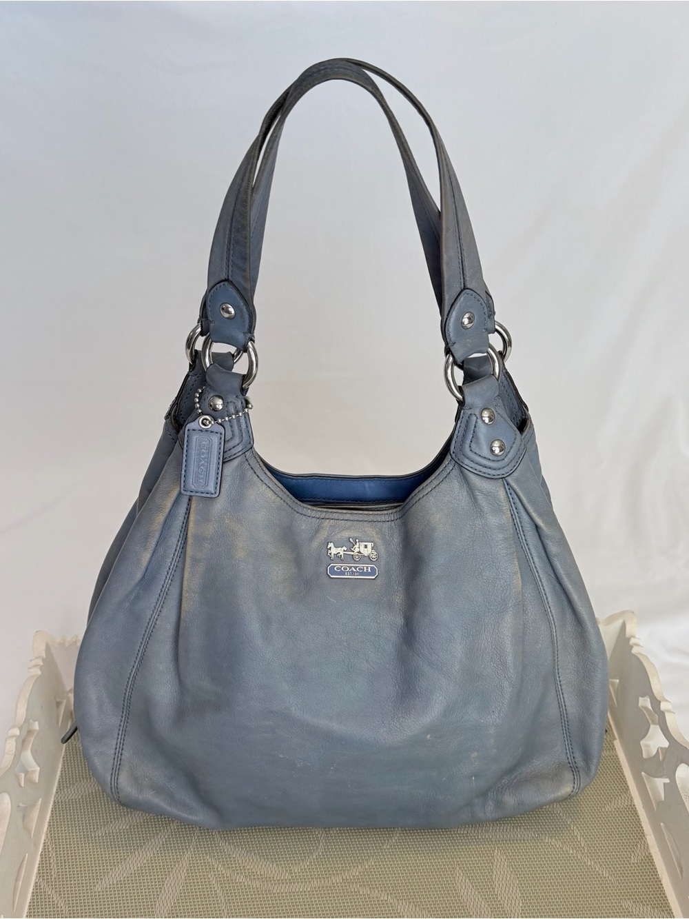 COACH Madison Maggie Denim Blue Loved Leather Hobo Y2K Shoulder Bag Purse 14336 - Picture 2 of 16
